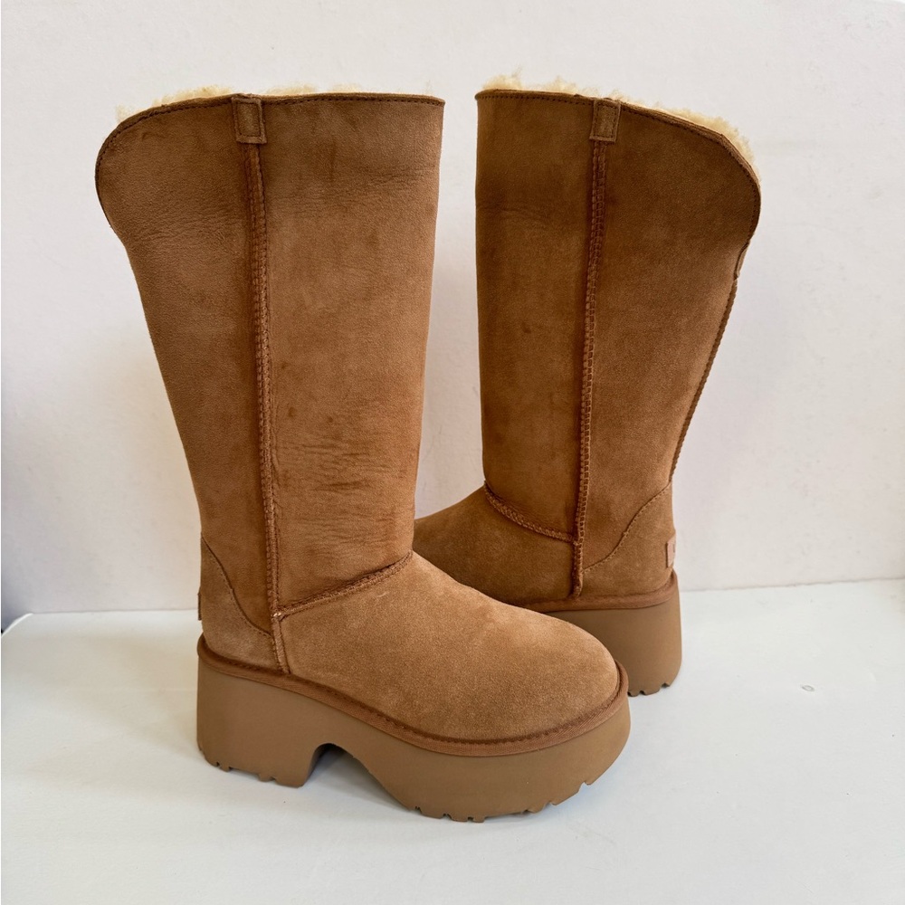 UGG CLASSIC TALL NEW HEIGHTS CUFFABLE CHESTNUT PLATFORM BOOTS